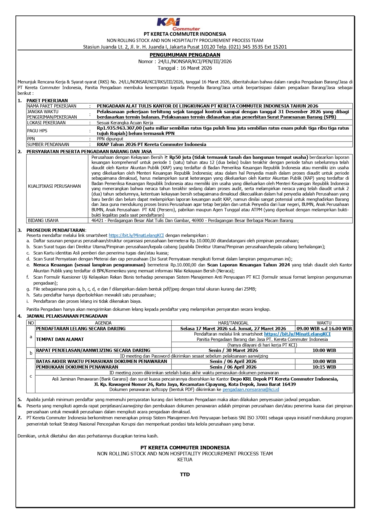 2 pengumuman 24 pengadaan alat tulis kantor di lingkungan pt kereta commuter indonesia tahun 2026 page 0001